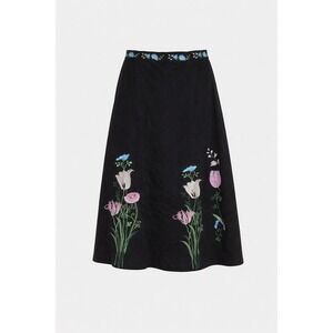 VTG Forever 21 Skirt Size M Black Embroidered Floral Below Knee Cottagecore Boho